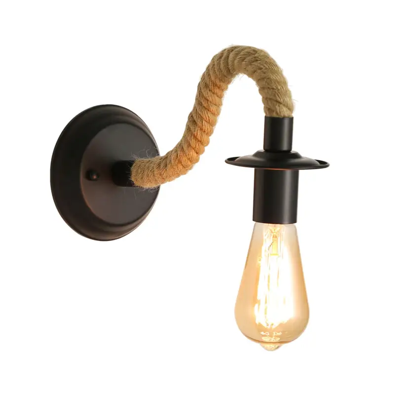 Applique Murale Vintage, Lampe Murale Corde De Chanvre, E27 Rétro Applique Murale Interieur Pour Couloir Loft Chambre Café Bar (Sans Ampoule) Populaire