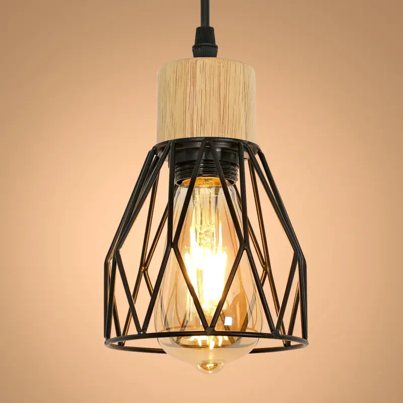 Suspension Luminaire Industrielle, Luminaire Plafonnier Vintage En Bois Noir, E27 Non Incluses Affaire À Saisir