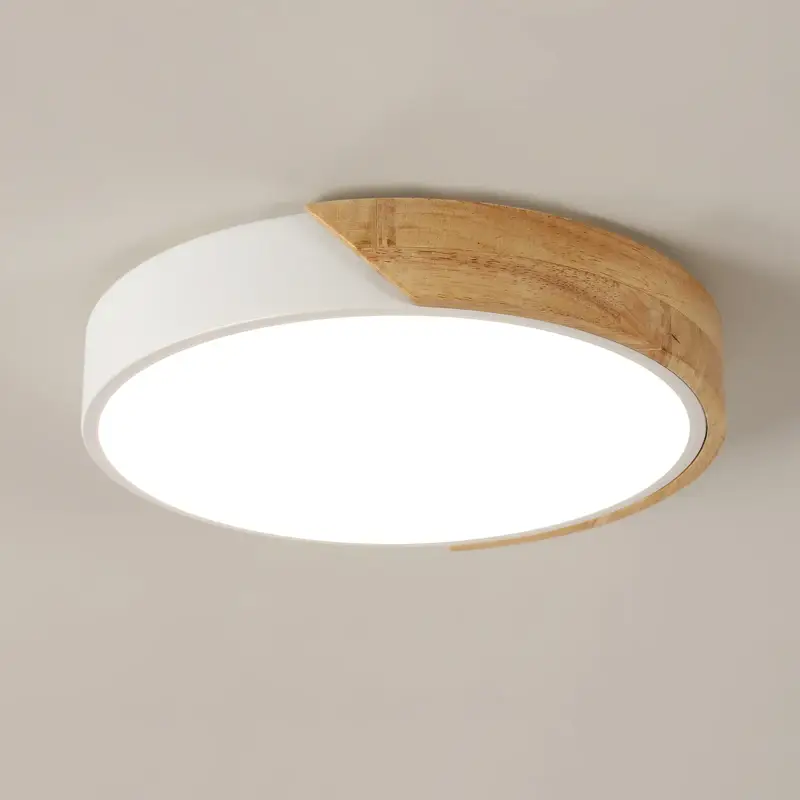 Plafonnier LED Bois Rond 30W, Moderne Lampe De Plafond Ø30*5CM Pour, Luminaires Plafonnier 4500K Commander Maintenant