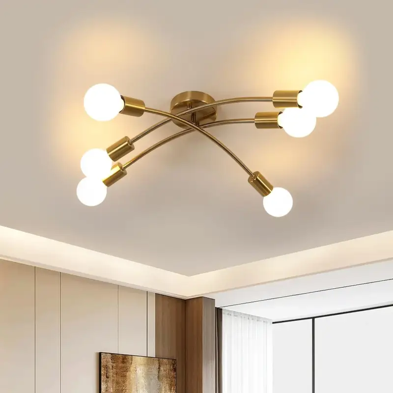 Lustre Industriel, 6 Lumières Luminaire Plafonnier Vintage en Fer, E27 Lustre Sputnik Doré Moderne Lampe Plafond pour Salon Chambre (Sans Ampoule) Acheter En Ligne