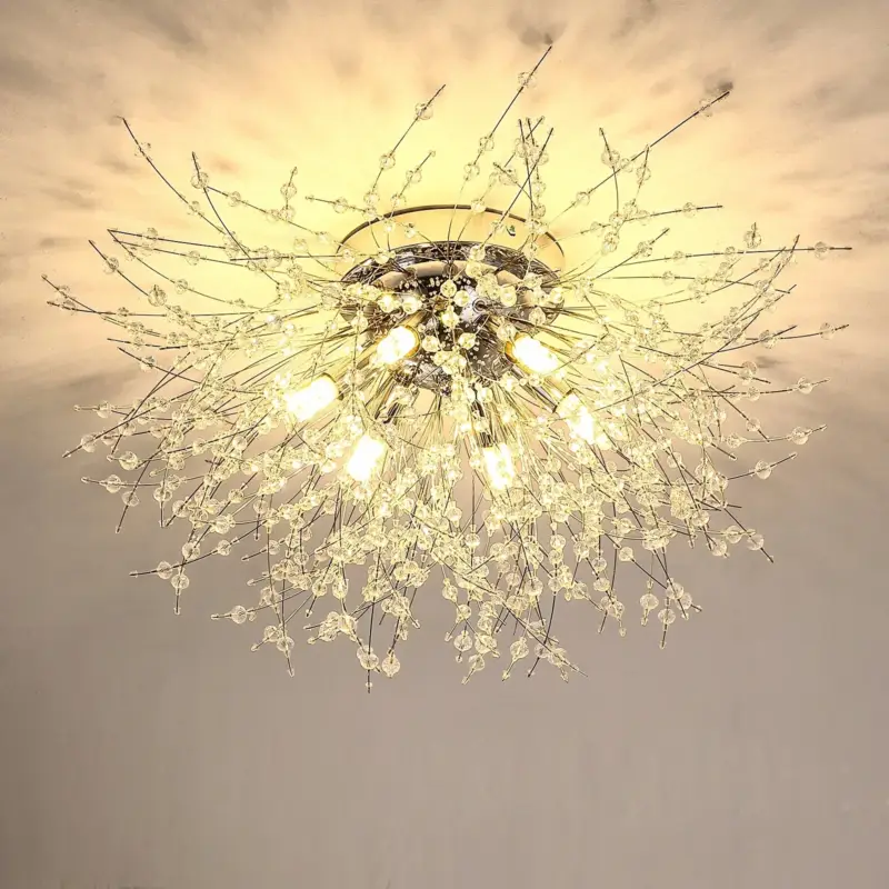 Solde Plafonnier Dandelion en Cristal de Luxe, Doré 50*30CM, 6 Lumières - Base G9 (sans Ampoule), pour Salon