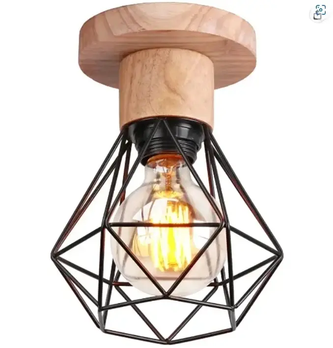 Prix Promo Plafonnier Rétro, Noir en Fer, Châssis 15,5*20 CM, Base E27(sans Ampoule), pour Restaurant, Salon