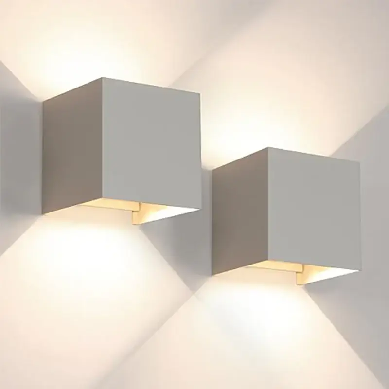 Applique murale extérieure étanche Lot de 2, Gris sable, 10 cm, 6W, Angle de faisceau réglable, Lumière neutre 4000K Super Prix