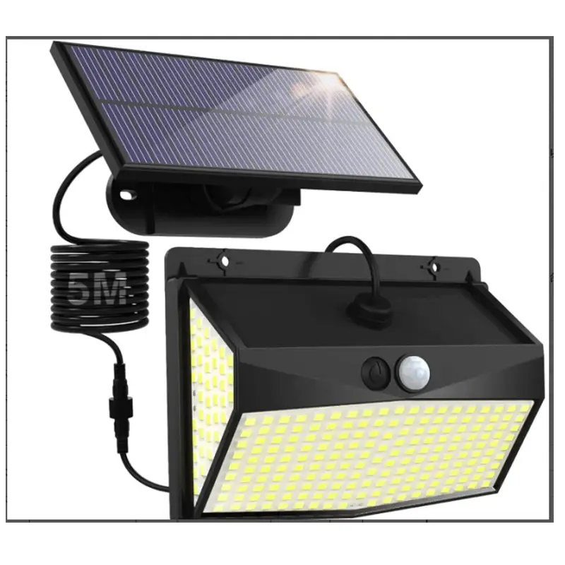 Quantité Limitée Applique murale extérieure à énergie solaire avec capteurs Noir 15.5*11*5.3cm, 318 LED, Lumière blanche, Longueur du câble 5 mètres, Capteur de lumiè