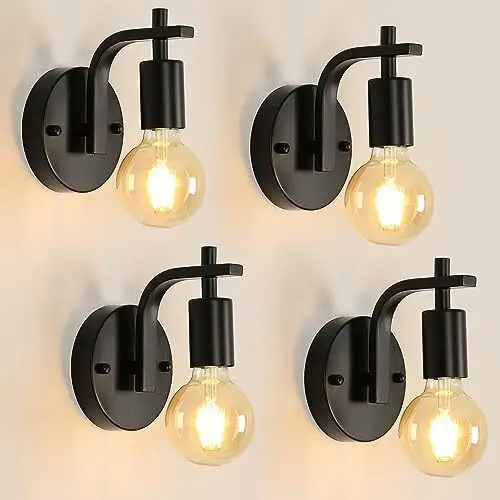 4 Packs - Applique Murale Noire en Métal - Suspension Intérieure Base E27 (sans Ampoule) - pour Chambre Entrée Pas Cher