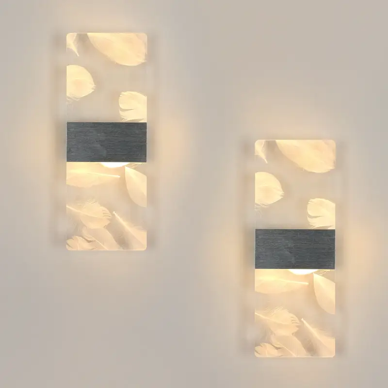 Meilleur Choix 2PCS Applique murale de couloir en acryliqueArgent, Modèle à plumes, Lumière blanche avec température de couleur de 6500K, 12W