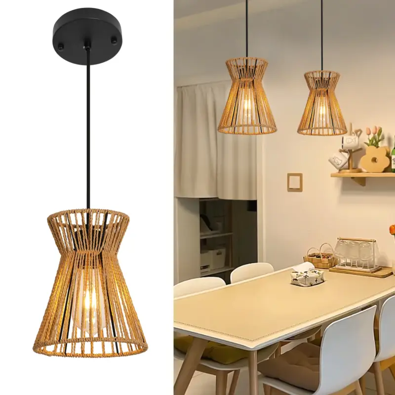 Satisfait Ou Remboursé Suspension en Bambou Naturel - Luminaire Écologique, Design Élégant et Réglable, Compatible avec Ampoules E27 (Non Incluses)