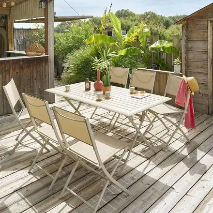 Réduction Table de jardin pliante rectangulaire AZUA Argile