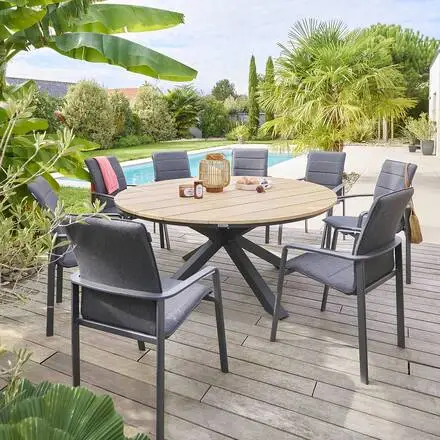 Table de jardin ronde ORIENGO Acacia & Graphite Top Vente