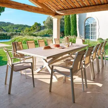 Soldes Table de jardin extensible AXIOME Effet bois Lin & Argile