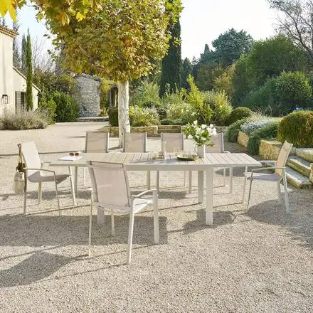 Marque Table de jardin extensible coulissante ÉVASION Effet bois Lin & Argile
