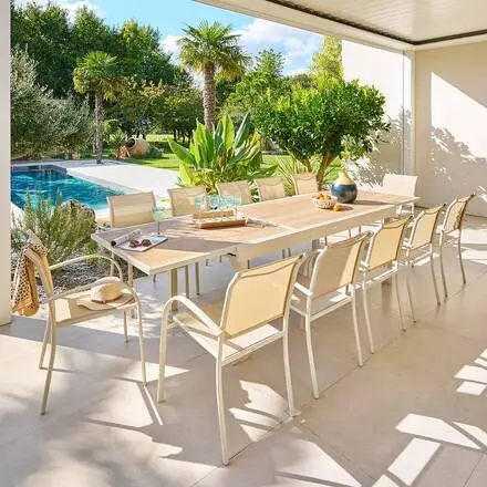 Table de jardin extensible rectangulaire PIAZZA Epeautre / Argile Offre Spéciale