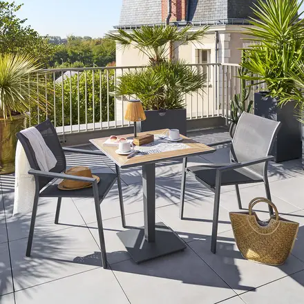 Ensemble table de bistro LAMBADA + 2 chaises empilables ESSENTIA Graphite Nouvelle Collection