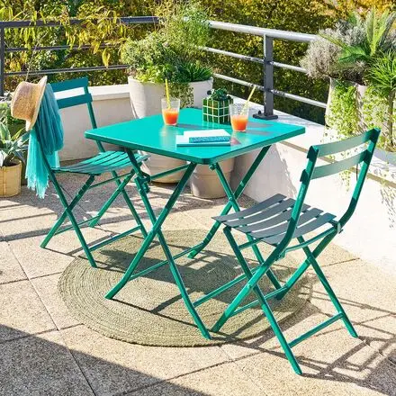 Expédié Aujourd'hui Ensemble table de jardin pliante carrée + 2 chaises GREENSBORO Opale