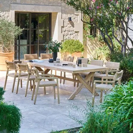 Ensemble table de jardin XENIA + 10 fauteuils TEMEIRA Eucalyptus Produit De Marque