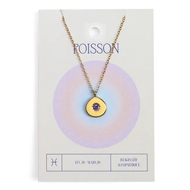 Collier du zodiaque acier doré et strass en verre collection Aura Poisson Offre Exclusive