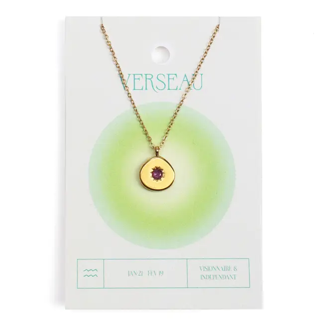 Collier du zodiaque acier doré et strass en verre collection Aura Verseau Bon Marché