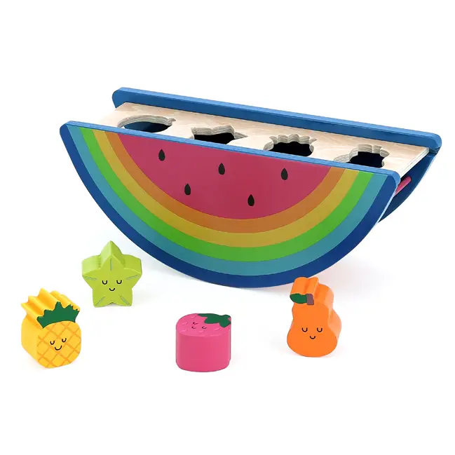 Boîte à formes pastèque et fruits en bois jeu d'éveil coloré et éducatif Vilac Acheter Direct