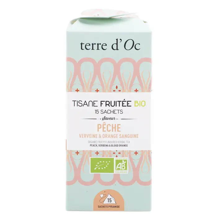 Tisane fruitée bio pêche verveine et orange sanguine 70 g terre d'Oc Vente Directe