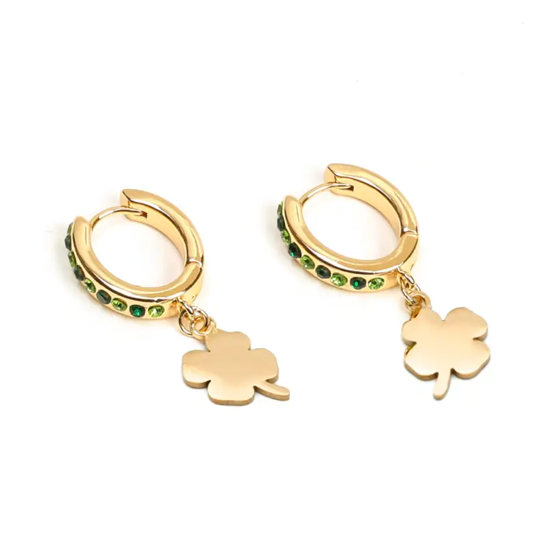 Boucles créoles en acier inoxydable doré motif trèfle et strass Dernière Chance
