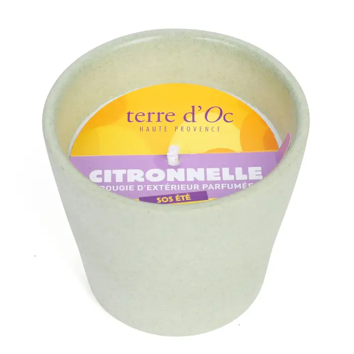 Acheter En Ligne Bougie d'extérieur parfumée citronnelle SOS été en cire végétale terre d'Oc Pot vert