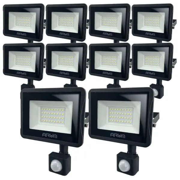 Meilleur Prix Lot de 10 Projecteurs LED 30W Noir détecteur de mouvement extérieur