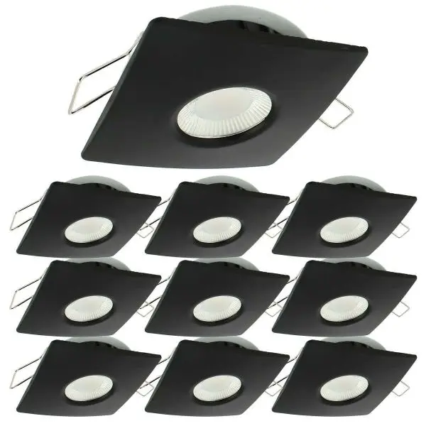 Satisfait Ou Remboursé Lot de 10 Spots Encastrables LED 8W MILAN CCT IP65 IK07 Collerette Carrée Noire avec Transformateur Dimmable