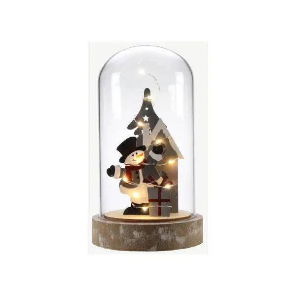 Cloche en verre Bonhomme de Neige 10 MicroLED 20cm Blanc Chaud à piles Vente Flash